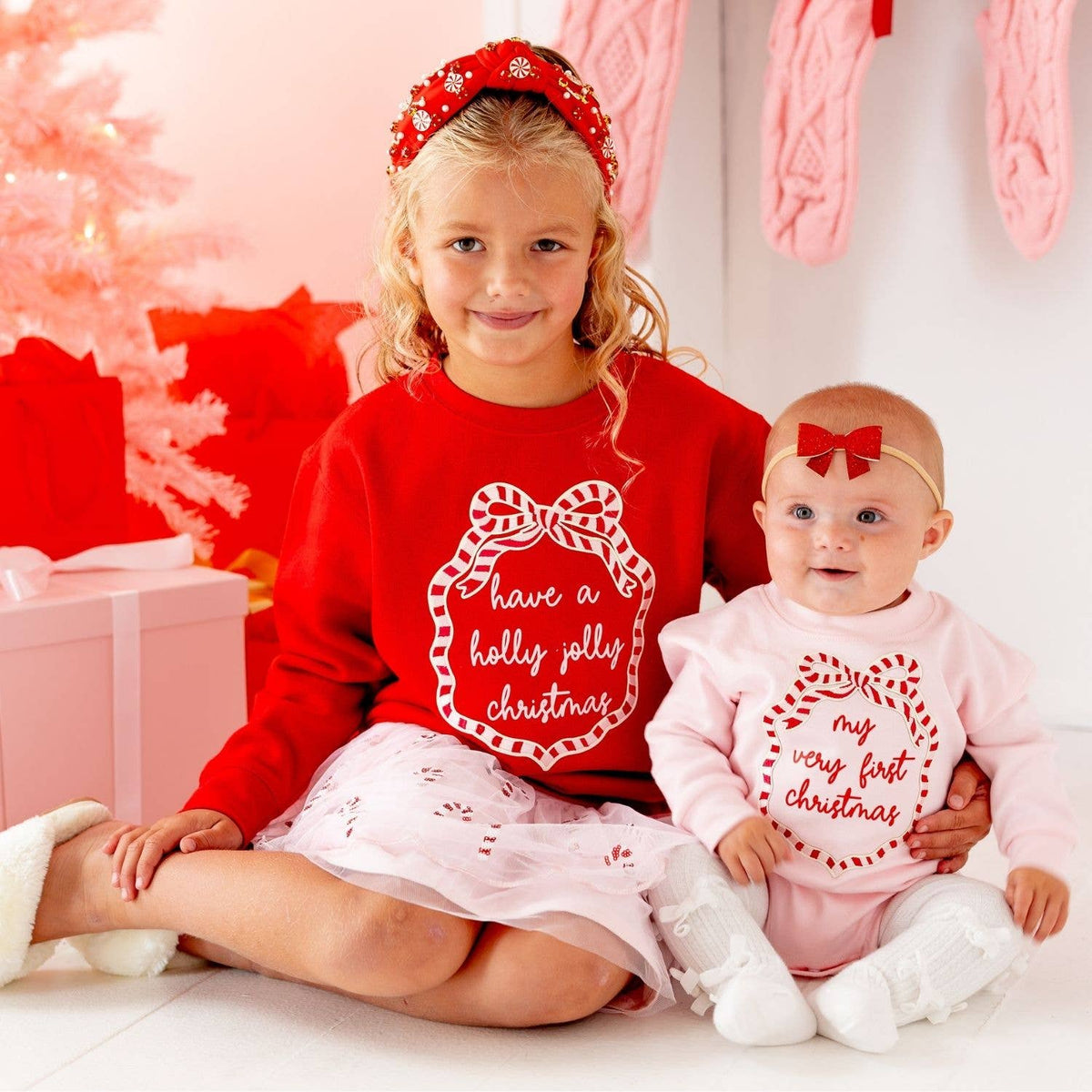 My First Christmas Sequin Bow Patch Long Sleeve Romper - view 4