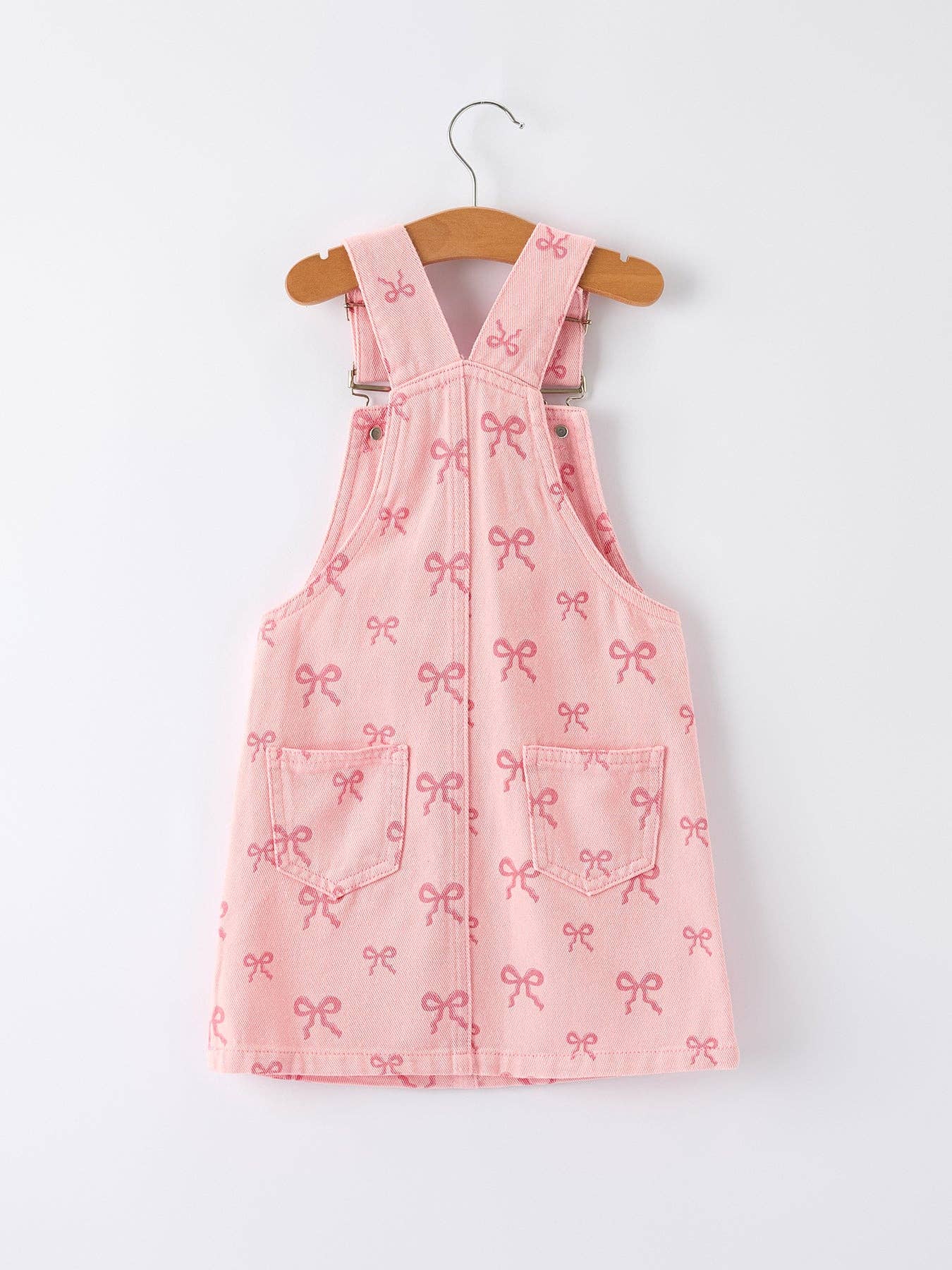 Pink Bow Denim Overall Dress