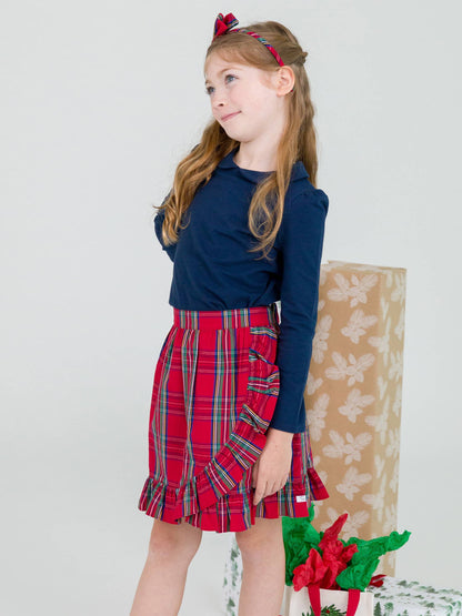 Girls Tis The Season Plaid Ruffle Wrap Skirt