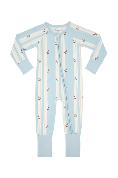 Anchored Stripe Zipper Romper