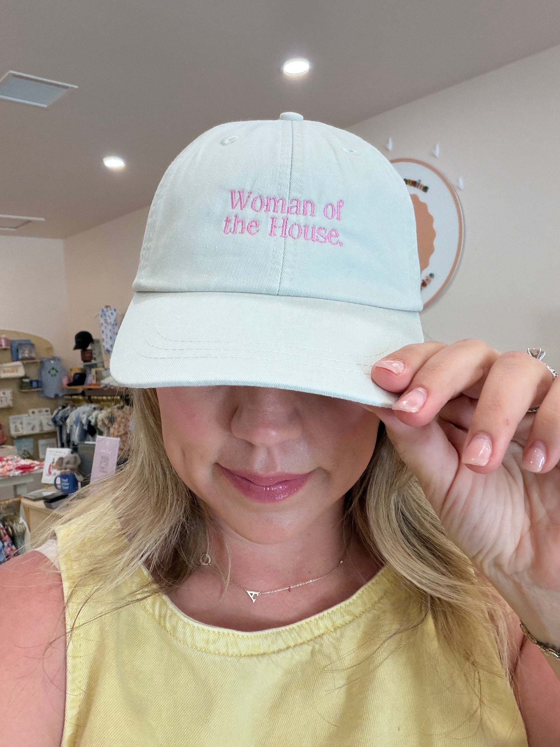 Woman of the House embroidered ivory and pink baseball hat for moms