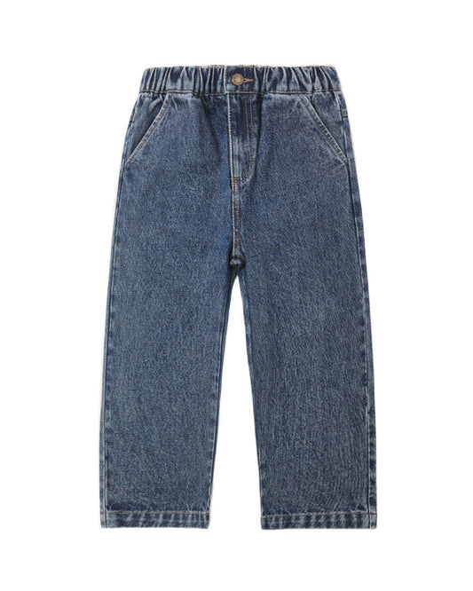 Rylee + Cru Baggy Pant in indigo denim, relaxed-fit kids' pants with an elastic waistband