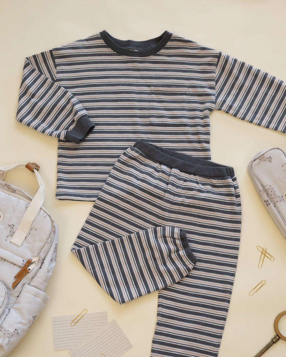 Rylee + Cru Relaxed Set in blue stripe, product view of the matching baby set