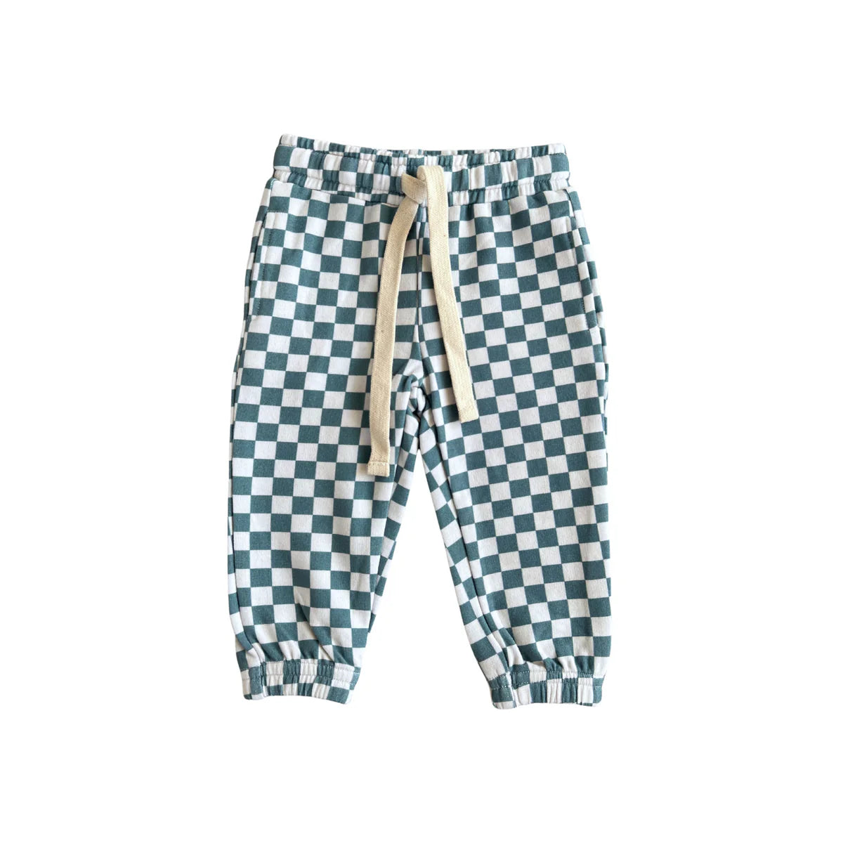 Boys checkered joggers. The elastic waistband and adjustable drawstring ensure a customized fit, while the trendy checkered design adds a stylish touch. Our bamboo terry is made with 66% Bamboo 28% Cotton and 5% Spandex. 