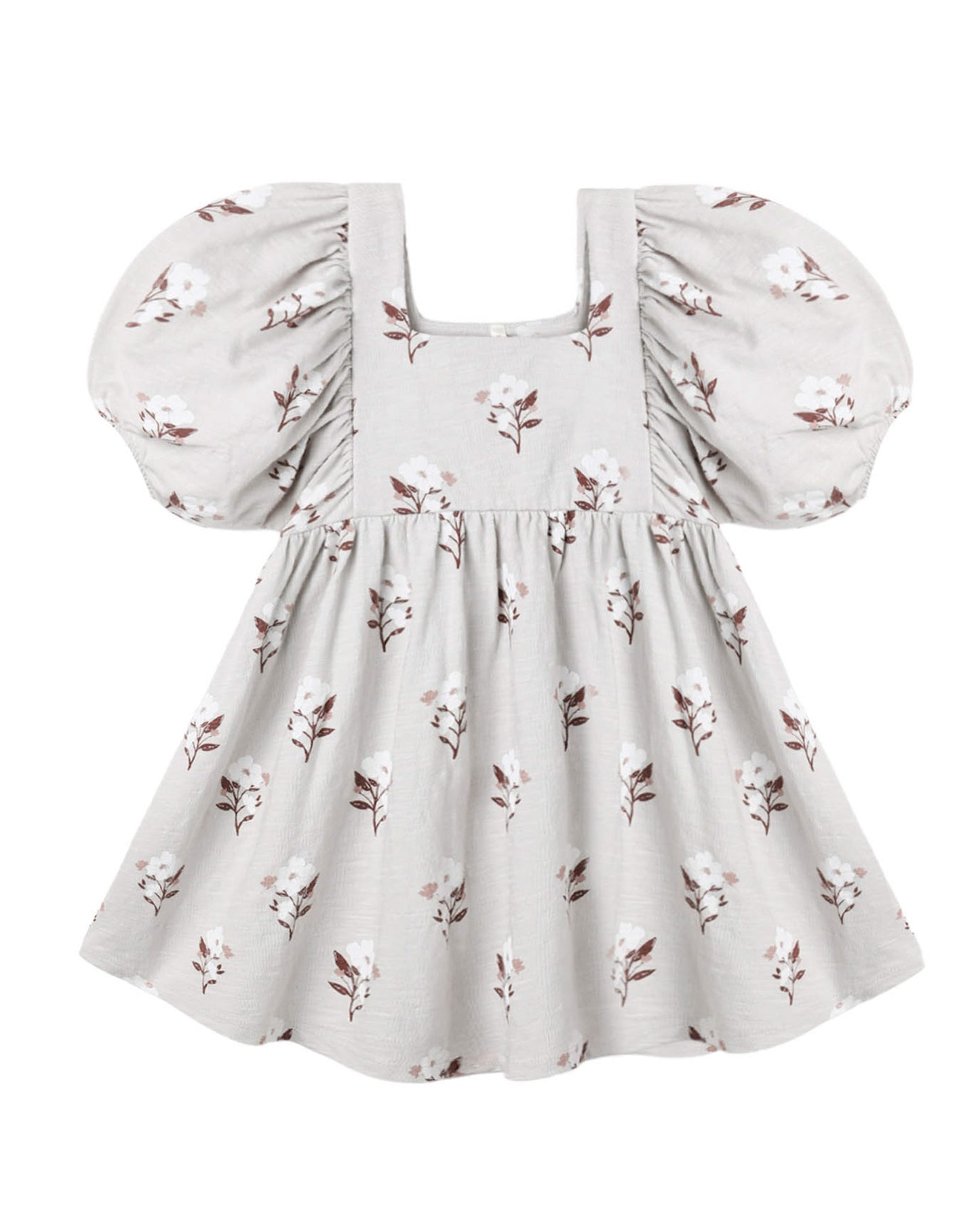 Floral dress with puff sleeves on a white background