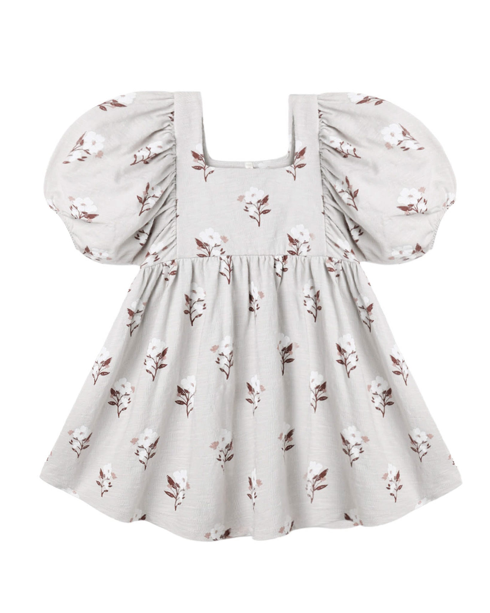 Floral dress with puff sleeves on a white background