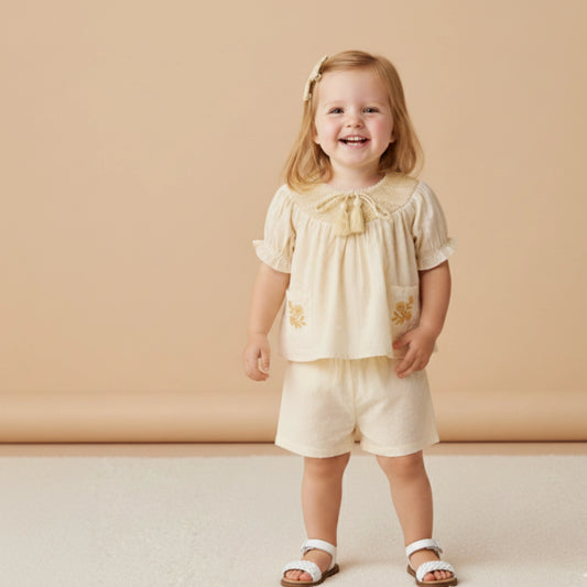 Organic Smocked Top & Shorts Set - Butter Yellow