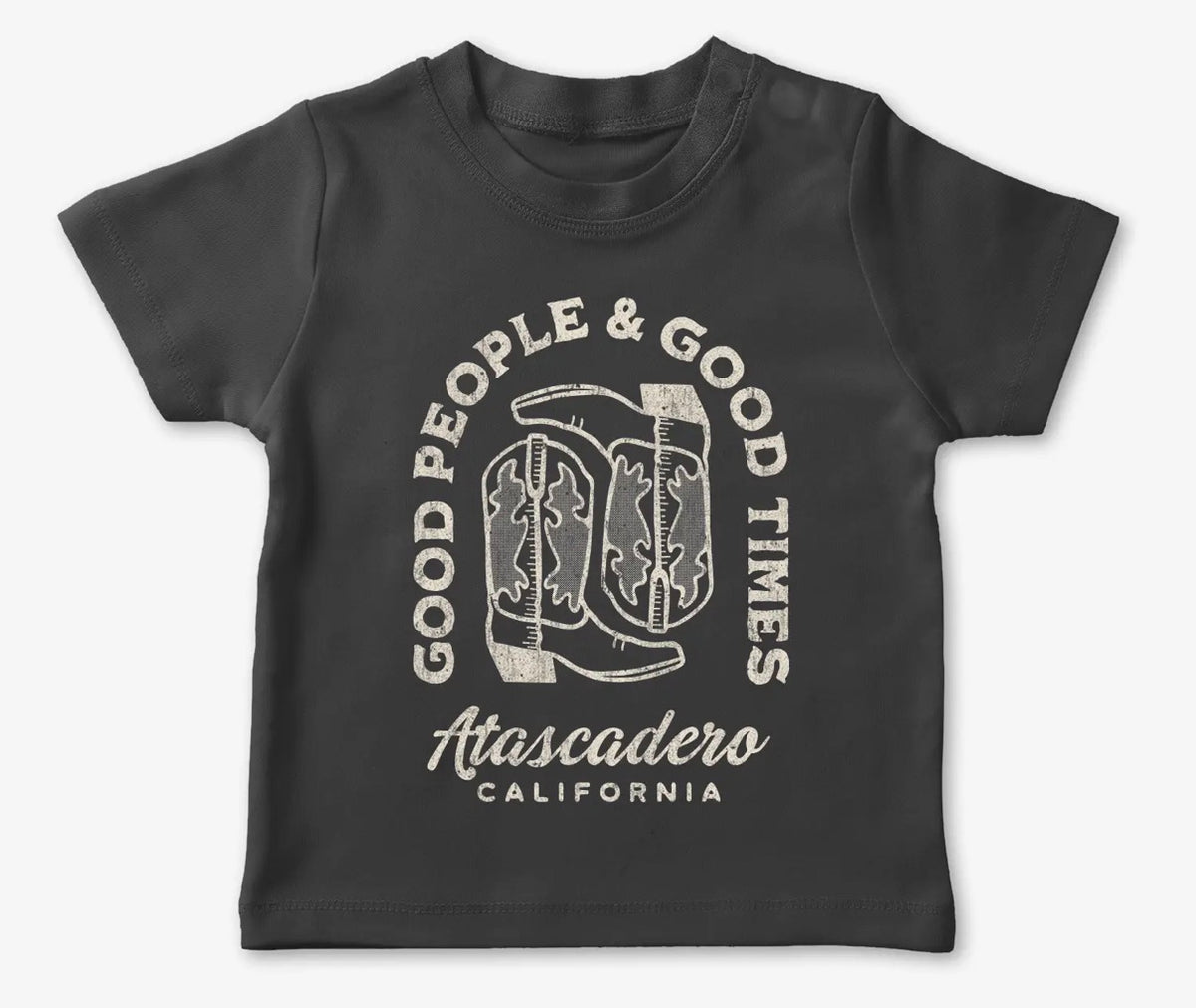 Atascadero, California "Good People & Good Times" toddler shirt, front view