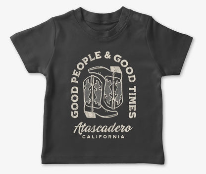 Atascadero, California "Good People & Good Times" toddler shirt, front view