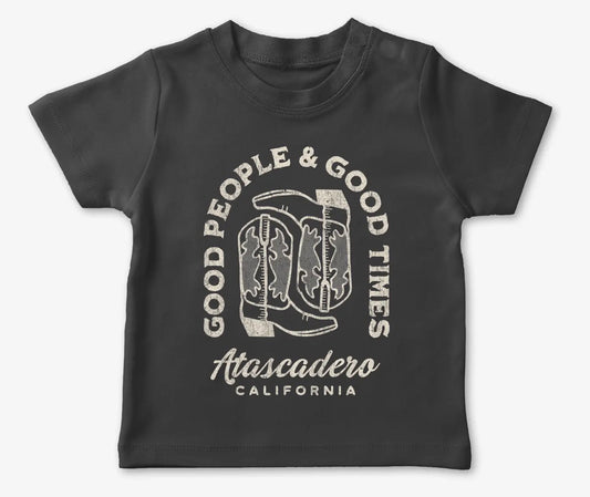 Atascadero, California "Good People & Good Times" toddler shirt, front view
