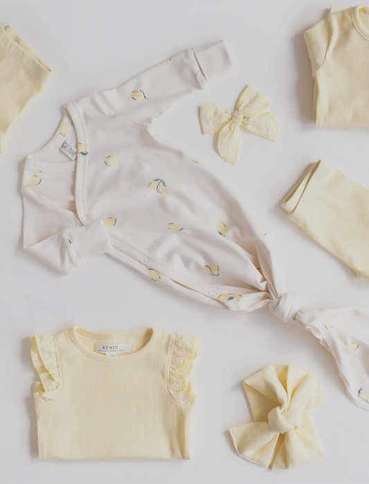 Organic Newborn Indy Kimono Gown - Lemon