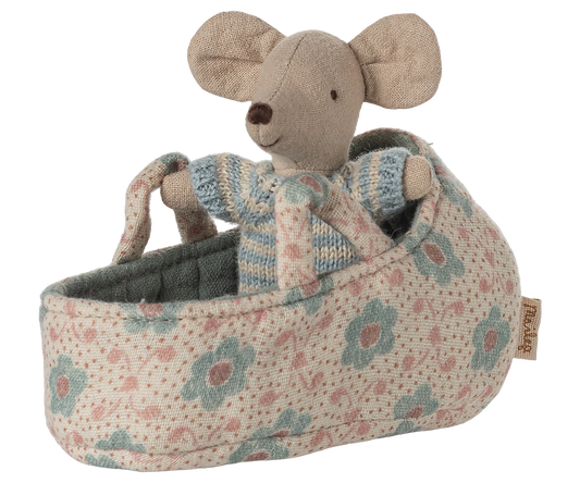 PREORDER - Baby mouse in carry cot - Blue (Available Mid October)
