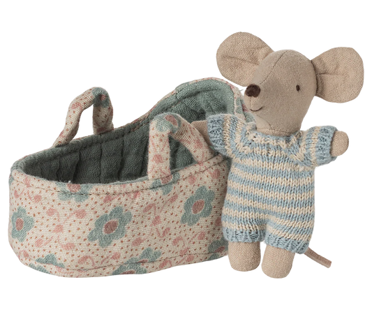 PREORDER - Baby mouse in carry cot - Blue (Available Mid October)