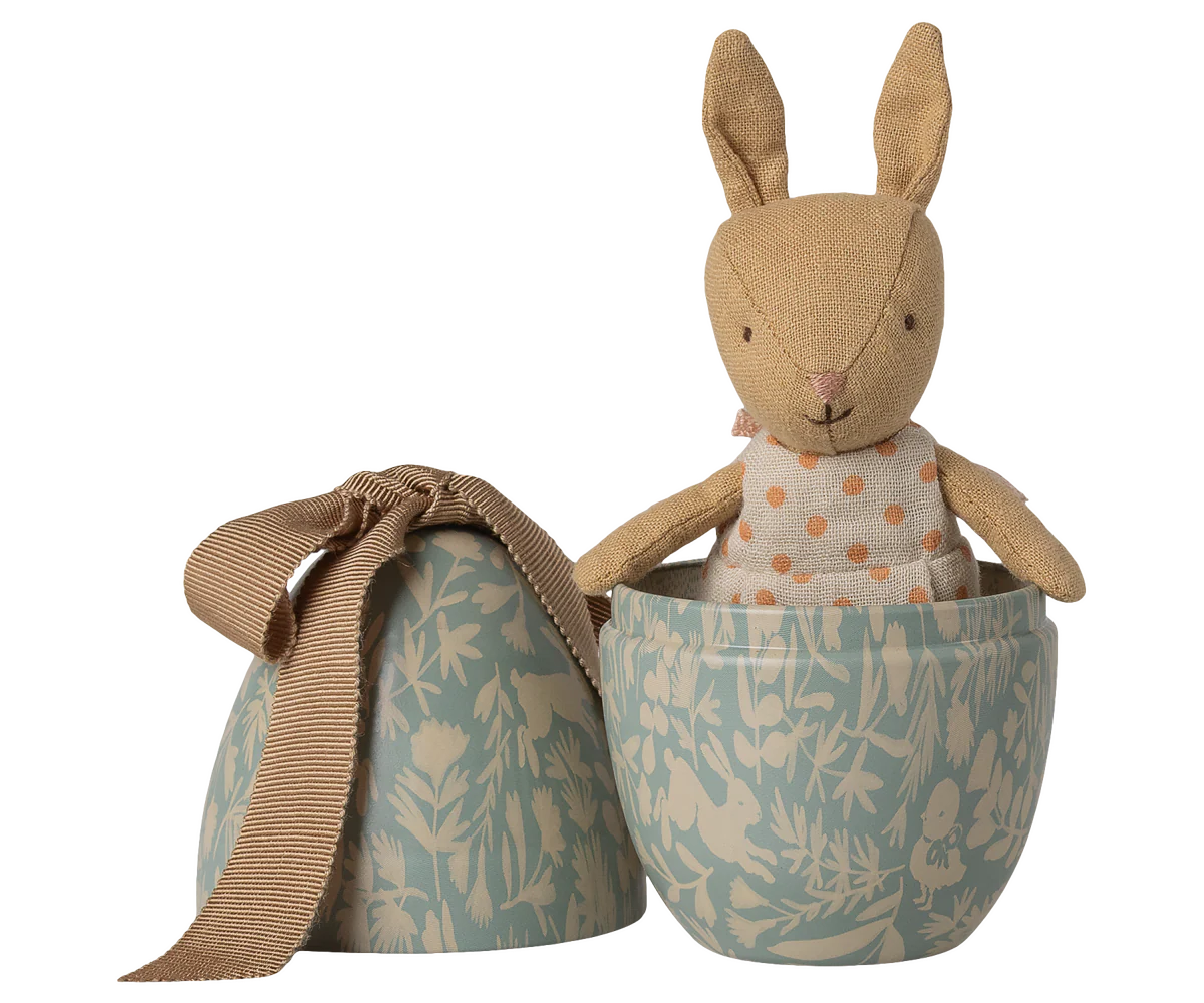 Easter egg with micro rabbit, Small - Dusty blue (Available Mid February)