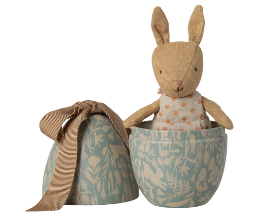 Easter egg with micro rabbit, Small - Dusty blue (Available Mid February)