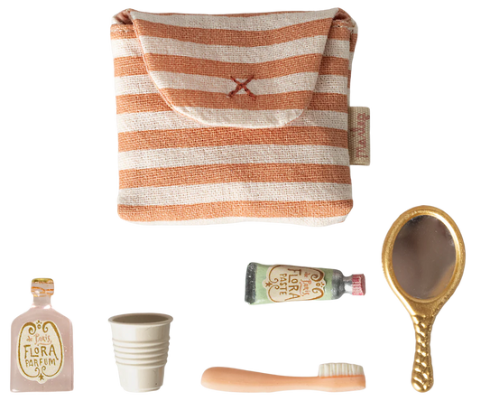 Toothbrush set in bag, Mouse - Coral stripe (Available Mid April)