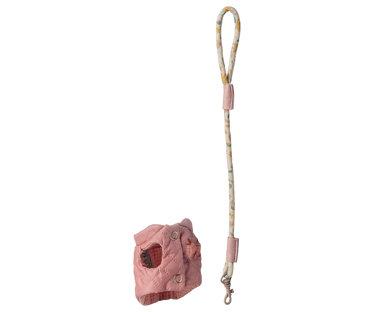 Maileg pet supply harness and leash set in rose