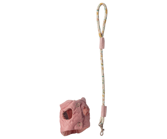 Maileg pet supply harness and leash set in rose