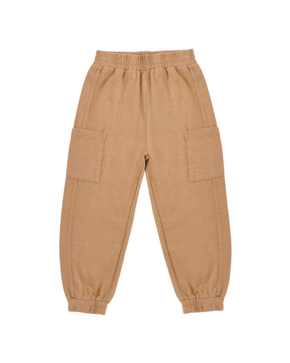 Rylee + Cru Cargo Jogger in fawn, kids' cargo joggers with an elastic waistband and cuffs