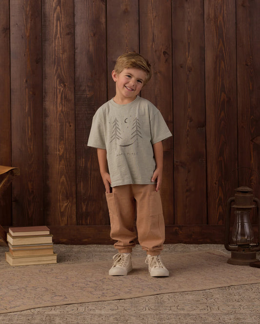 Rylee + Cru Cargo Jogger in warm fawn, product view of the cotton cargo joggers