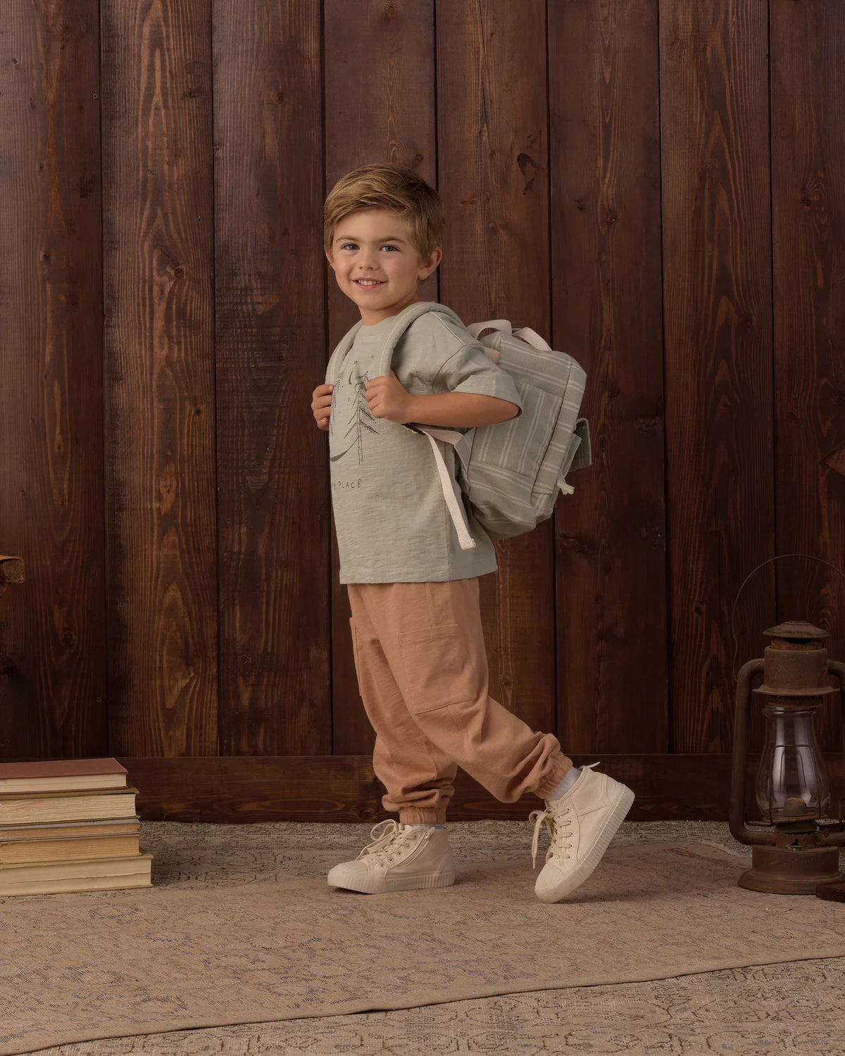 Rylee + Cru Cargo Jogger in fawn, another view of the kids' cargo joggers