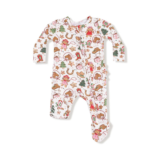 Cowgirl Christmas - 2 Way Zipper Ruffle Back Footie