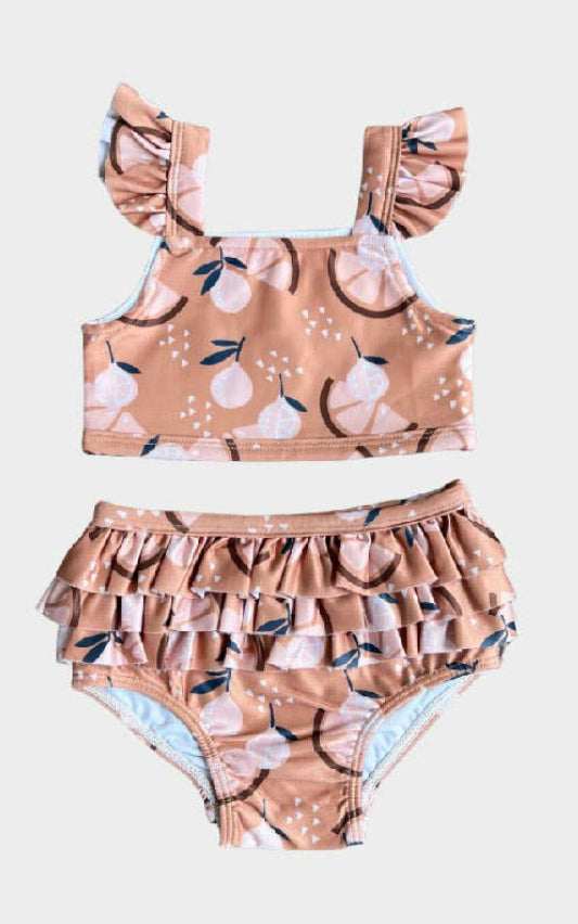 Girl's Two-Piece Ruffle Swim Set in Orange Slice