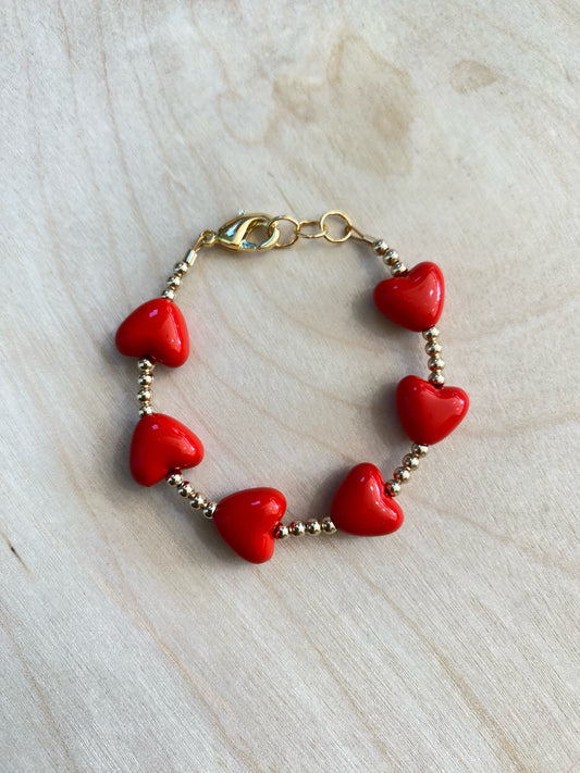 14K Gold Filled Bracelet - Red Hearts Bracelet