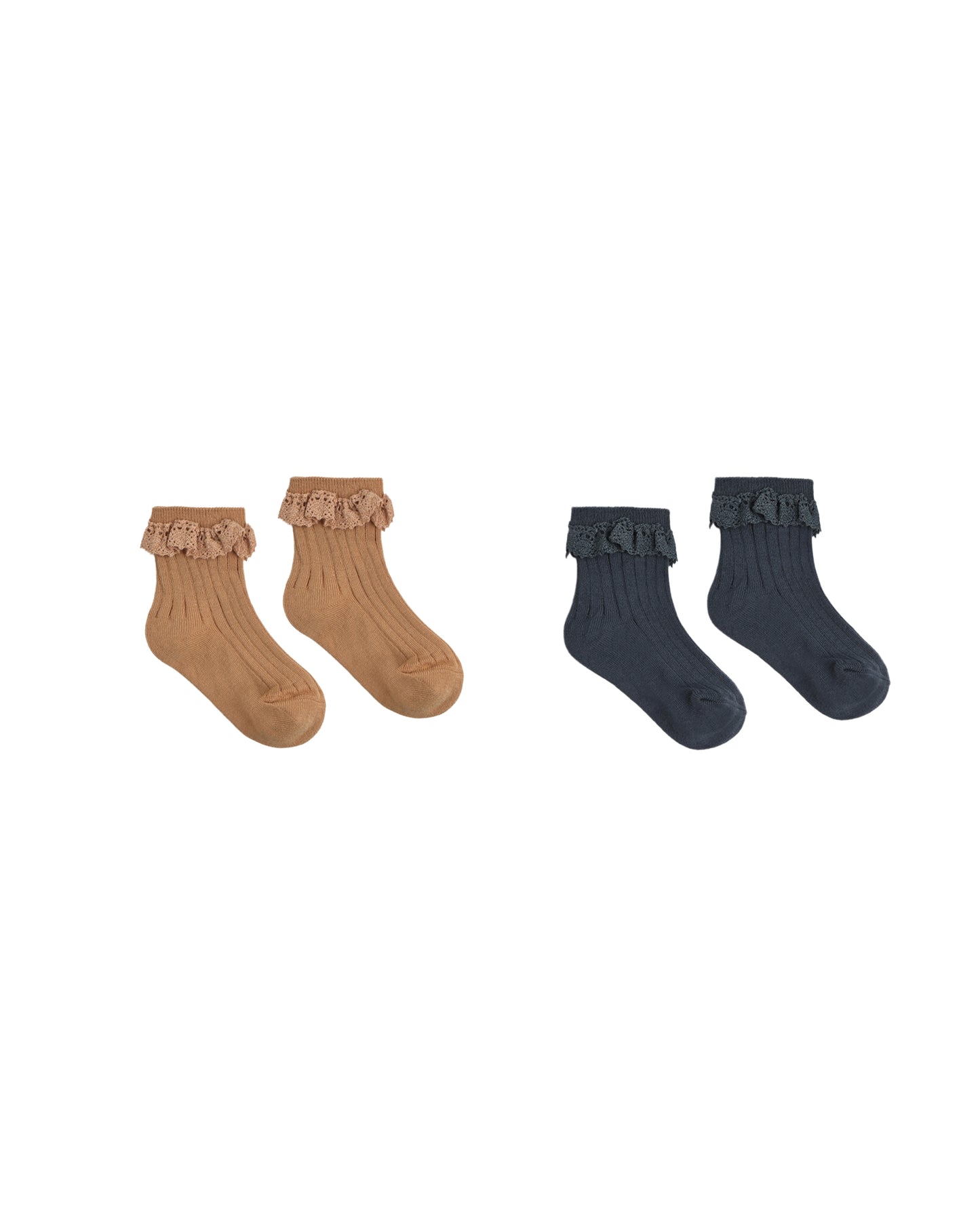 Fawn + Midnight Lace Trim Socks, 2-Pack
