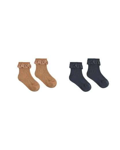Fawn + Midnight Lace Trim Socks, 2-Pack