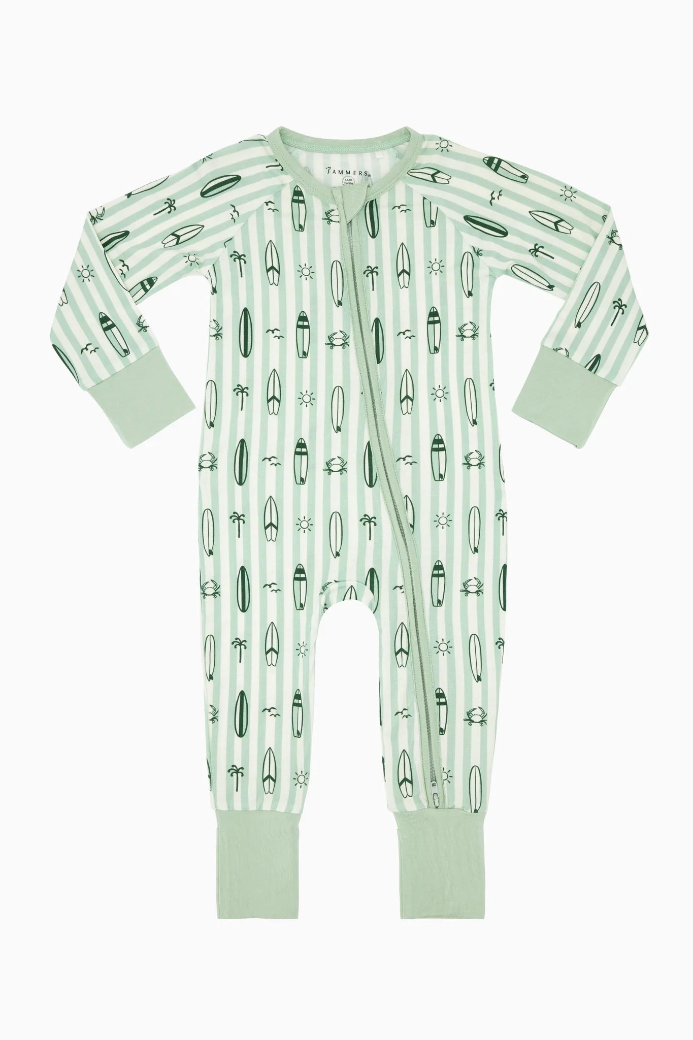 Green Surfs Up Zipper Romper
