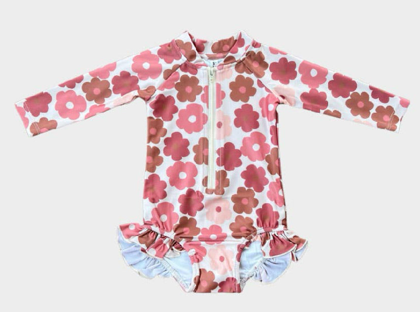 Girl's One-Piece Rashguard in Retro Bloom