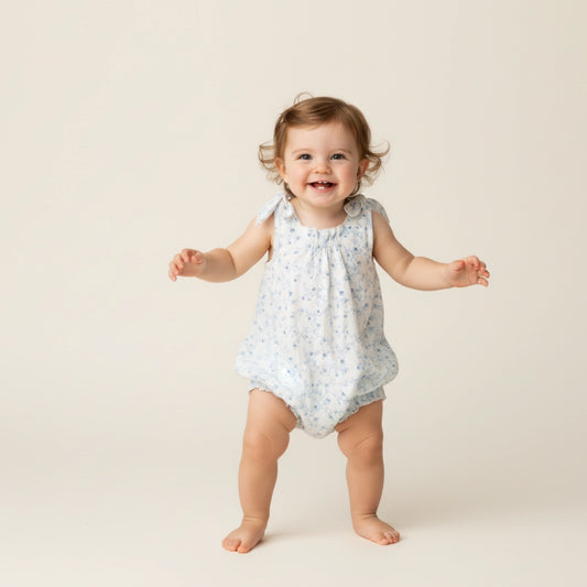 Organic  Tie Shoulder Bubble Romper - Ivy Floral