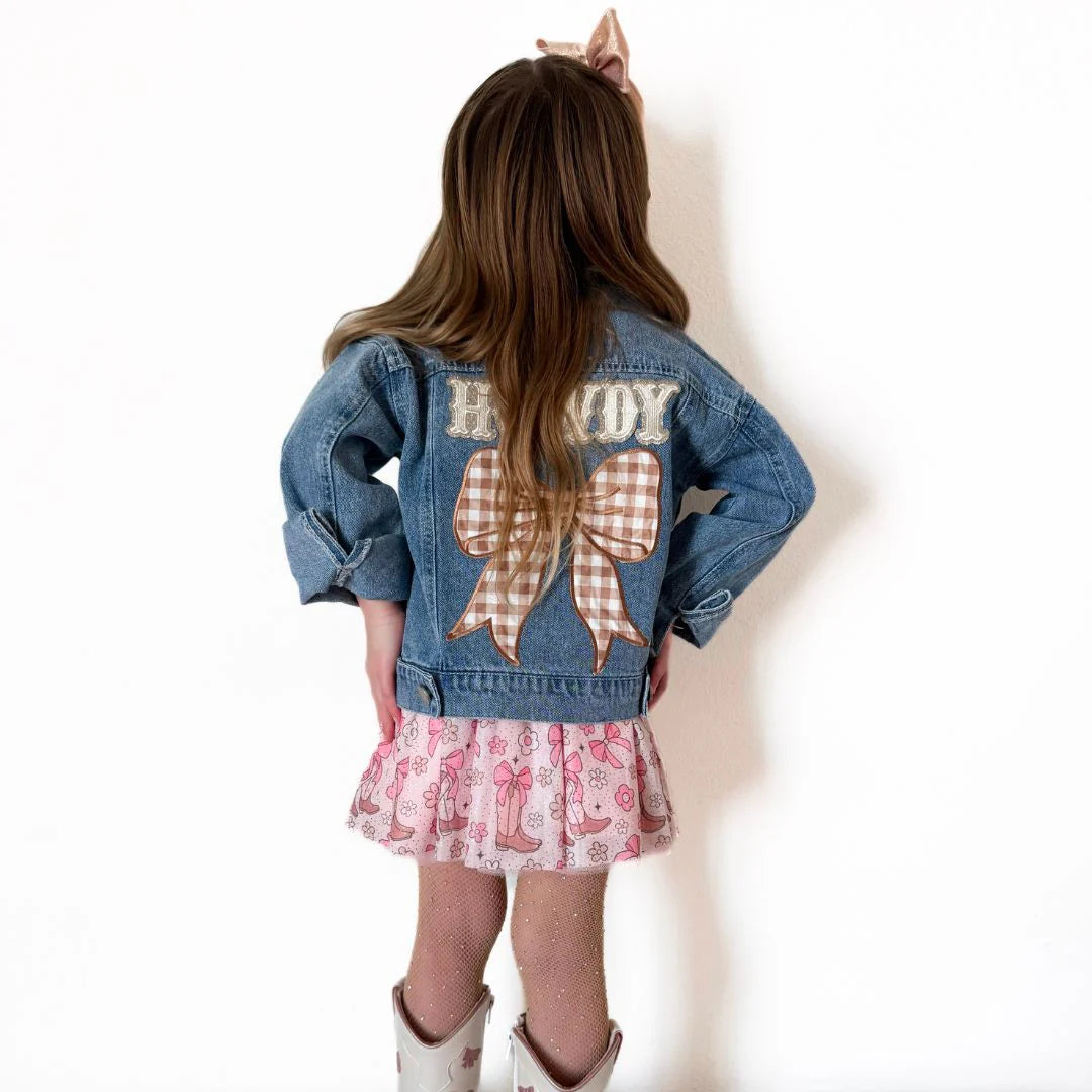 Howdy Gingham Bow Patch Denim Jacket