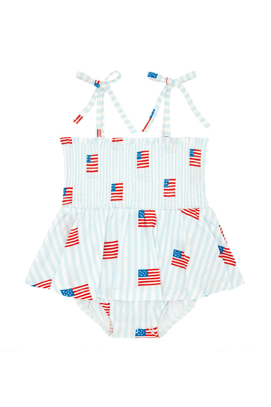 All American Smocked Twirl Romper