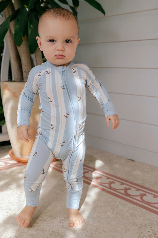 Anchored Stripe Zipper Romper