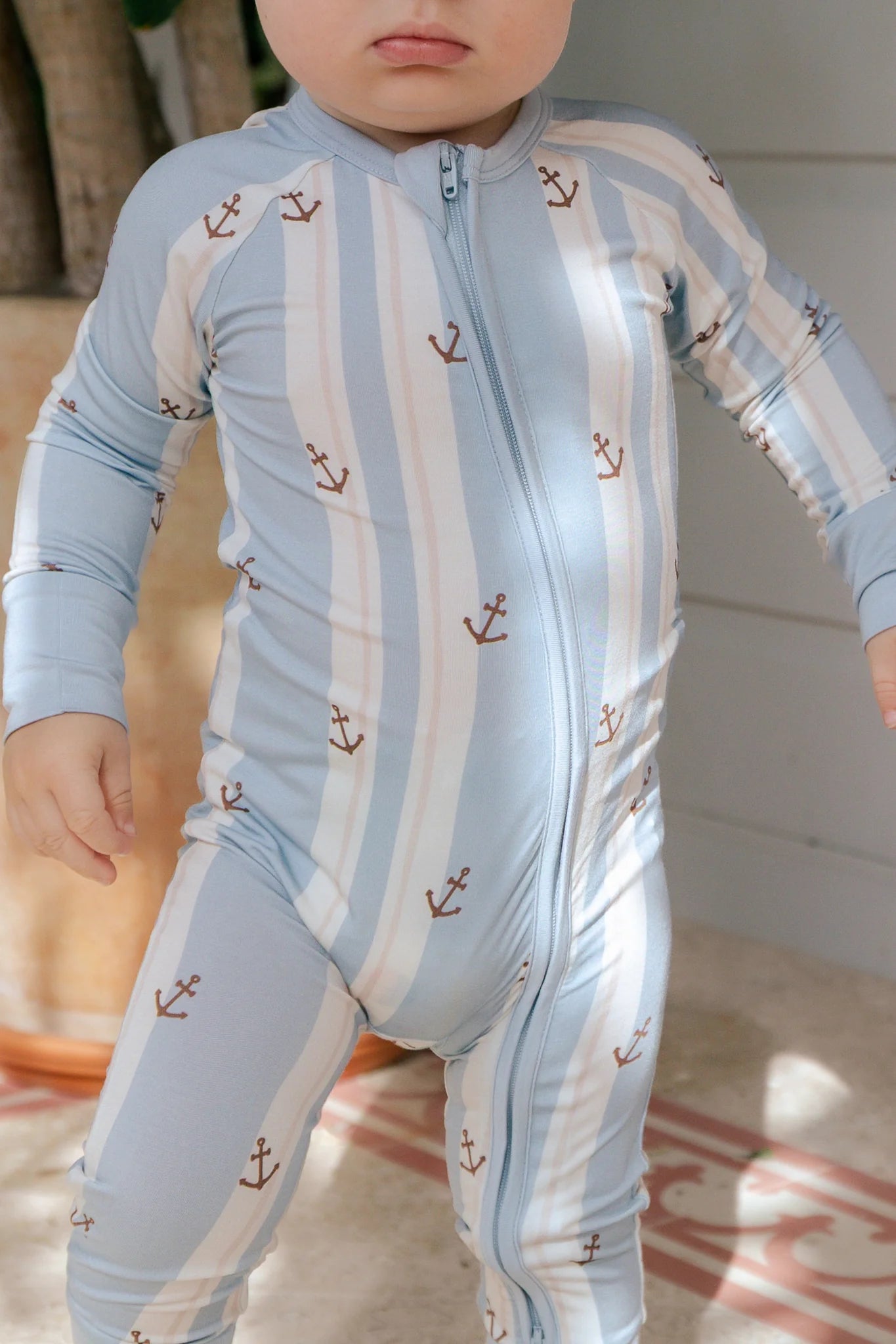 Anchored Stripe Zipper Romper