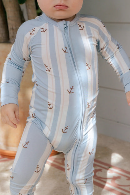 Anchored Stripe Zipper Romper