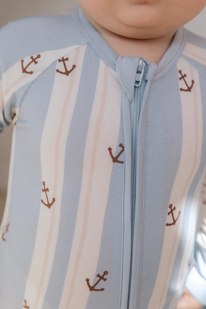 Anchored Stripe Zipper Romper