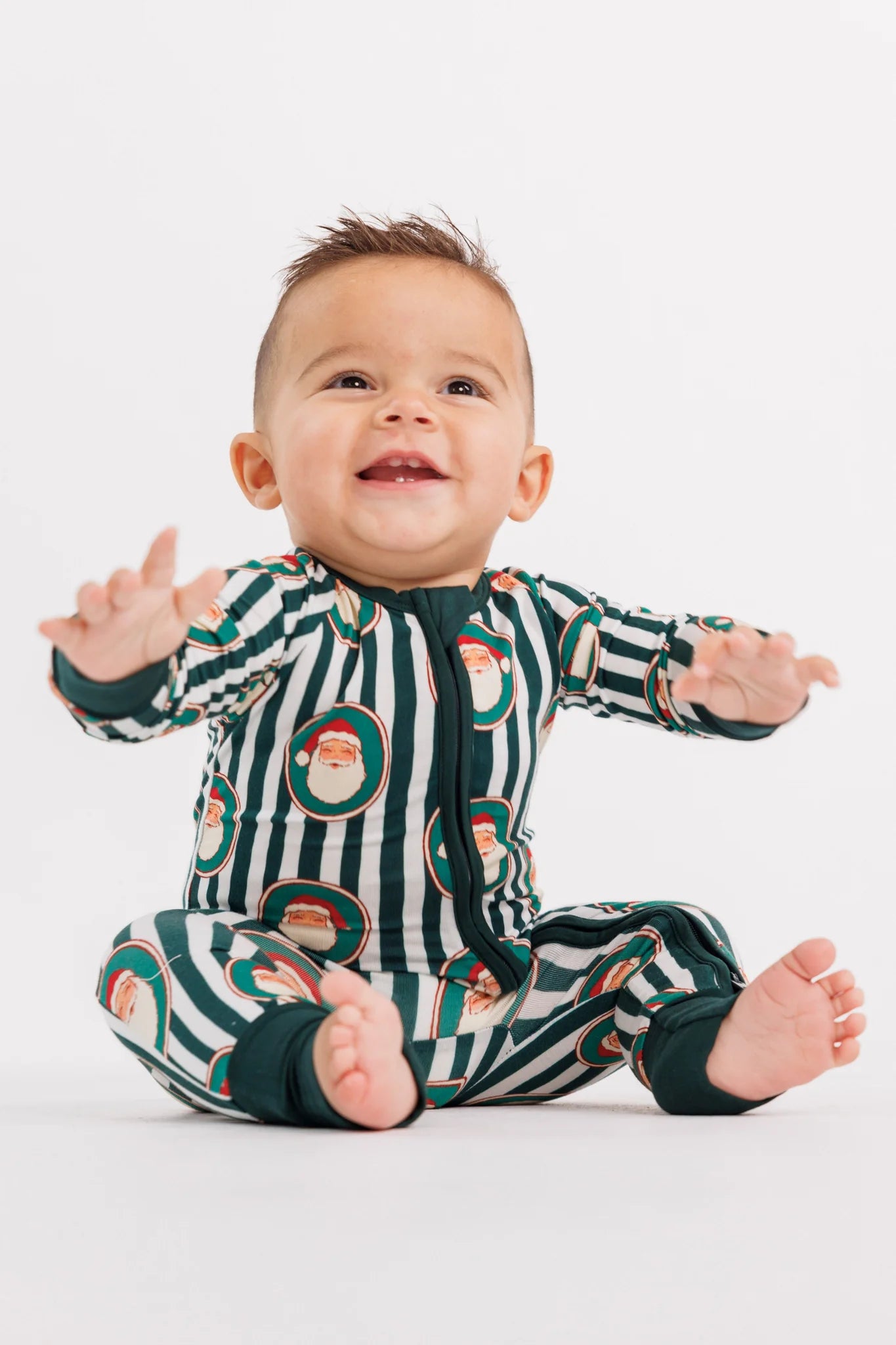 In My Jammers Green Santa Claus Lane bamboo zipper romper