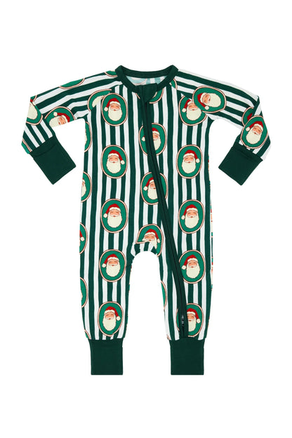 Green Santa Claus Lane Zipper Romper