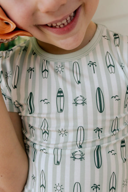 Green Surfs Up Two Piece Short Set