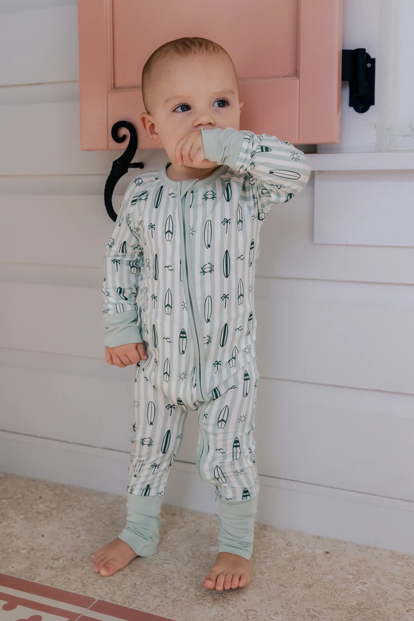 Green Surfs Up Zipper Romper