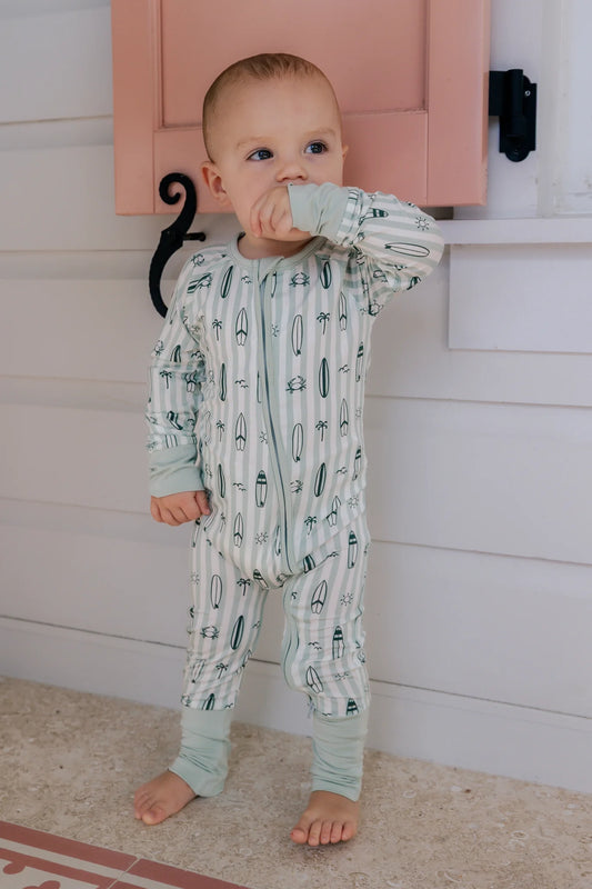 Green Surfs Up Zipper Romper