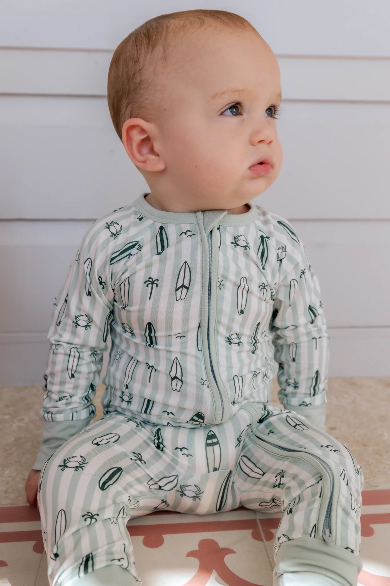 Green Surfs Up Zipper Romper
