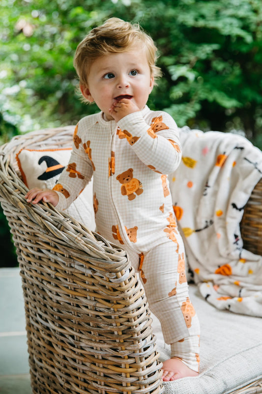 Gingham Little Boo Bear Zipper Romper