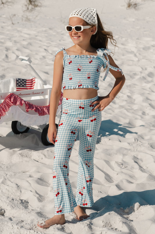Little Cherry Smocked Cropped Flare Set
