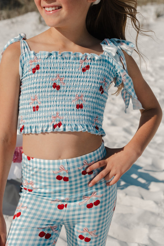 Little Cherry Smocked Cropped Flare Set