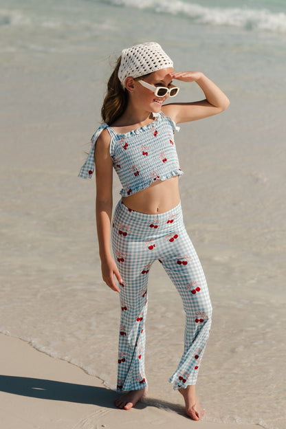 Little Cherry Smocked Cropped Flare Set