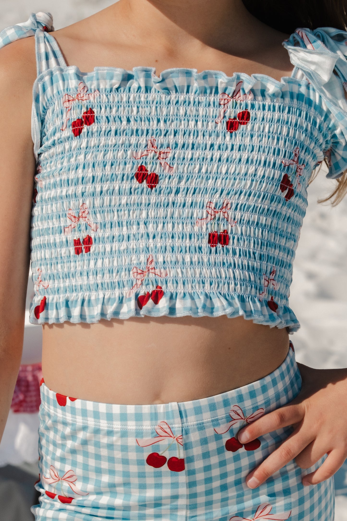 Little Cherry Smocked Cropped Flare Set